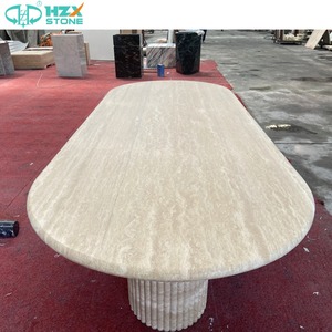 Hzx tùy biến đá tự nhiên hình bầu dục phòng bếp đồ nội thất nhà hàng đá cẩm thạch travertine Top bàn ăn - Product Image 4