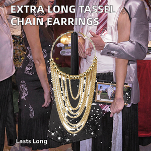Модные круглые серьги-цепочки из цинкового сплава с золотым покрытием, очень длинные, с подвесками, унисекс, индийские ювелирные украшения - Product Image 2