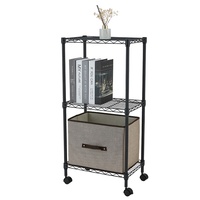 Étagère de rangement réglable pour usage domestique, à roulettes, 3 niveaux, en fil métallique blanc/noir thermolaqué