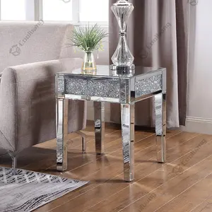 Modern Home <strong>Sofa</strong> <strong>Side</strong> <strong>Table</strong> Crushed Diamond Silver Mirrored End <strong>Table</strong> - Product Image 1