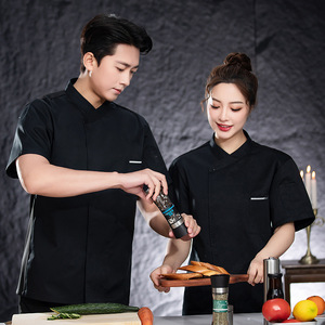 Ropa de chef de manga corta con estilo West Point de verano para hombre, uniformes de comedor de cocina de <span class=keywords><strong>restaurante</strong></span> y Bar de tejido fino transpirable - Product Image 3