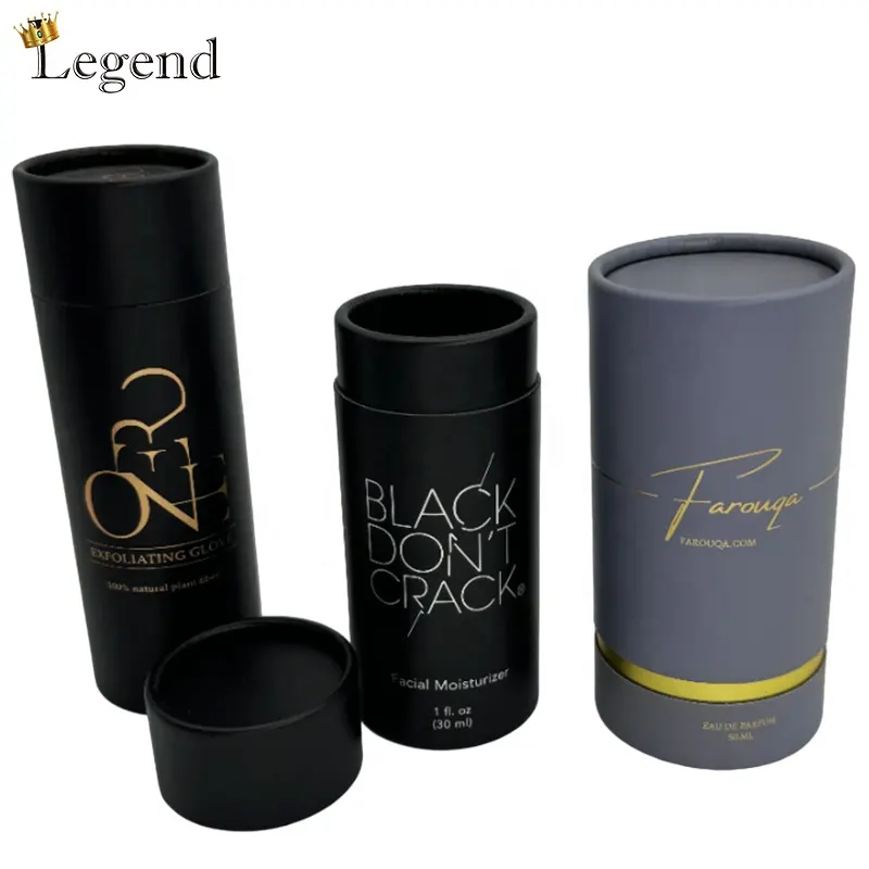 Scatole di tubo di carta bianca nera per cosmetici bottiglia di vetro olio regalo cilindro Logo personalizzato stampa di più dimensioni scatola rotonda