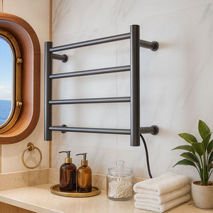 Elemento de calefacción eléctrica de acero inoxidable negro moderno, estante colgante de pared Vertical para espacio <span class=keywords><strong>pequeño</strong></span>, accesorio de baño, calentador de toallas - Product Image 6