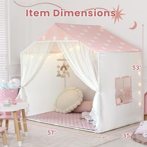 Tenda da Gioco <span class=keywords><strong>Rosa</strong></span> per Bambini con Tende a Pompon, Grande Casetta Gioco per Bambine e Bambini - Product Image 4