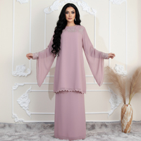Dernières robes musulmanes modernes en dentelle de style Kurung faites à la main, ensemble floral de Dubaï, kimono, abaya pour femmes musulmanes, vêtements