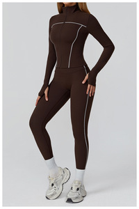 Nuevo Conjunto de Yoga Personalizado de Venta Caliente: Top Deportivo Transpirable con Bloques de Color y Cintura Elástica, Chaqueta con Cremallera y Leggings de Cintura Alta para Gimnasio - Product Image 5