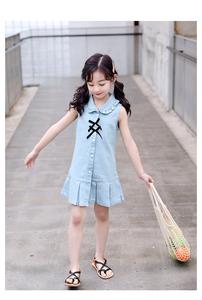 Vestido sin Mangas con Lazo Azul y Botones, Estilo Preppy para Niñas, Ropa Infantil, Precio Bajo en India, Gran Venta en China - Product Image 2