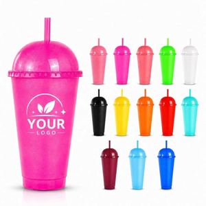 Custom Logo 12oz 24oz Glitter Dome Tumbler <b>with</b> Straw <b>Reusable</b> Plastic <b>Cup</b> for Cold Drinks Promotional Gift Tumbler - Product Image 1