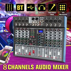 GAX-ET8 מקצועי 8 ערוץ BT אודיו מיקסר USB גבוהה בס ערבוב קונסולת MP3 קריוקי מגבר DJ ציוד