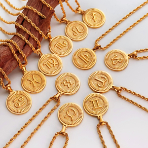 Collar del zodiaco de oro de 18K, colgante de astrología, Horóscopo de acero inoxidable, collar con signo del zodiaco, regalo de cumpleaños personalizado - Product Image 3