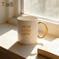 Mug en céramique plaqué de qualité supérieure Topjlh pour sublimation, avec bord et anse dorés, pour transfert thermique et design personnalisé