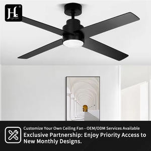 Ventilateur de plafond électrique moderne de 52 pouces avec lumières LED, 4 pales et télécommande intelligente, moteur CC à profil bas, corps de lampe en fer - Product Image 6