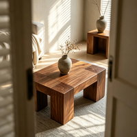 Table basse en bois massif style Wabi-sabi avec rangement, tabouret en bois naturel, design vintage pour salon, style japonais Tatami