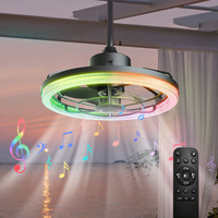 Ventilateur de plafond LED RVB extérieur de luxe avec haut-parleur Bluetooth, télécommande, montage encastré à profil bas pour cour et jardin