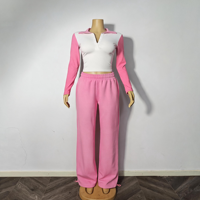 Ensemble Coordonné Streetwear Y2K Automne en Coton French Terry 100% : Hoodie Court Zippé et Pantalon Long Imprimé Uni – Tenue Décontractée