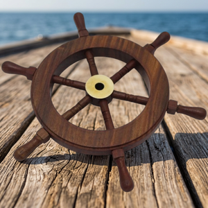 Handcrafted Polished Solid Wood Customizable Nautical <b>Ship</b> Steering <b>Wheel</b>-Vintage Pirate Maritime Wall Hanging Custom - Product Image 1
