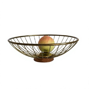 Panier en métal au design moderne, forme et taille personnalisées, panier de rangement pour fruits avec base en bois pour les fournisseurs en gros - Product Image 1