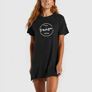 custom casual summer cheap outdoor women's t shirt club ladies dress plain solid color night wear loose plus size dresses