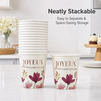 Gobelet en papier rose à motif floral et dorure à chaud pour anniversaire, jetable, pour la table de fête, vente en gros, fournitures en vrac