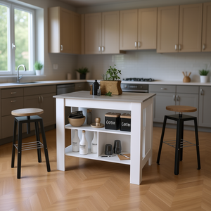<b>Kitchen</b> Island With Three Concealed <b>Shelves</b> Wood Modern Design <b>For</b> <b>Kitchen</b> Storage - Product Image 2