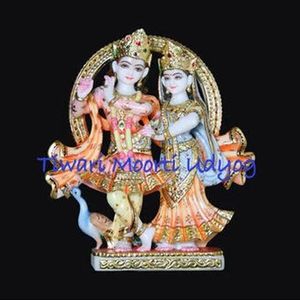 Estatua de mármol de Radha Krishna con acabado fino, diseño elegante, resistente a las grietas, multicolor, material de mármol. - Product Image 1