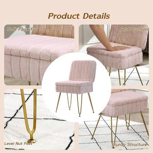 Fauteuil de vanité moderne Manyday avec rangement, ottoman confortable, <span class=keywords><strong>tabouret</strong></span> pliant en fausse fourrure, <span class=keywords><strong>4</strong></span> <span class=keywords><strong>pieds</strong></span> en métal, siège rembourré en fourrure, <span class=keywords><strong>pieds</strong></span> antidérapants - Product Image 6