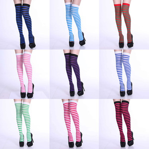Chaussettes rayées pour femmes, au-dessus du genou, respirantes, accessoires de costume de fête, Halloween, noël, chaussettes de couleur unie - Product Image 1