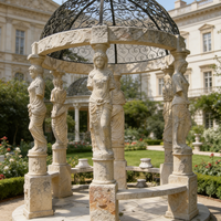 Gazebo de jardin extérieur en marbre blanc de grande taille avec sculpture, design européen moderne, construction durable, ornements de jardin