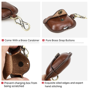 Funda de Cuero Vegano Italiano Vintage <span class=keywords><strong>OEM</strong></span> ODM para Airpod 4, Funda Protectora Antipérdida para Airpod, Compatible con Carga Inalámbrica CF1209 - Product Image 4