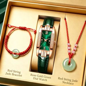 Montre de luxe avec diamants délicats, montre verte de style étudiant rétro, montre pour femme de niche, design simple et élégant - Product Image 1