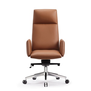 Hongye Shengda Modern Design Style Office Furniture Brown Real Leather <b>Desk</b> with Chair <b>Set</b> - Product Image 1