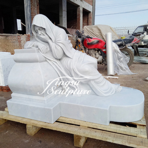 Mármol Blanco tallado vida tamaño llorando Mary yacía en lápida estatua - Product Image 2