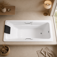 Baignoire rectangulaire encastrable en acrylique, profonde, avec barre d'appui, appui-tête et trop-plein, pour salle de bain domestique, 71 pouces