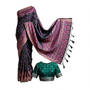 Sari Tradicional de Seda Pashmina - Vestidos Indios para Fiestas de Diwali - Product Image 1