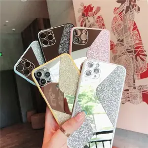 phone case with mirror Bling Glitter TPU Mobile Phone Case Back Cover With Mirror View For iPhone 6 7 8 flip 4 13 Pro Max