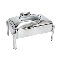 Restaurant rechthoekige hydraulische flip-chafing dish van roestvrij staal met glazen deksel