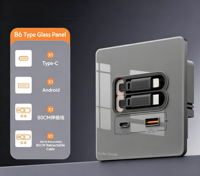 Prise murale en verre YuHe Group type 86 avec 1 USB Type-C 10A 100W à charge rapide, câble rétractable intégré, Wi-Fi activé pour application, IP20
