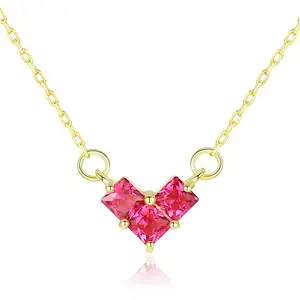 18k Gold Ruby And Emerald Crystal Gemstone Heart Pendant Necklaces Fashion Clavicle Chain Charm Necklace For Women Jewelry