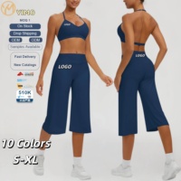 Yimo Ensemble de yoga pour femme, 10 couleurs, pantalon semi-évasé taille haute, séchage rapide, design dos élégant, tenue de sport fitness gym