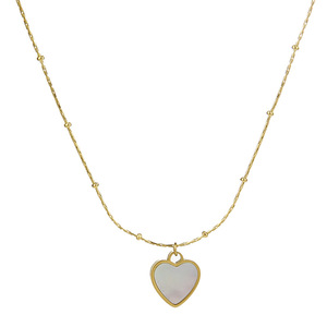 XL240 18K chapado en oro collar de acero inoxidable corazón cuadrado colgante madre de perla Cadena de cuentas impermeable - Product Image 4