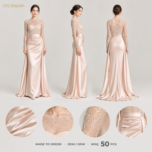 <span class=keywords><strong>Robe</strong></span> longue maxi drapée en tulle doré champagne à manches longues, ornée de perles et de strass, avec décolleté cœur - Fournisseur vérifié de Chine - Product Image 6