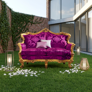 Ensemble de canapés en teck artisanal, finition décorative argentée et dorée, bois massif de luxe avec rembourrage en éponge, meubles de salon - Product Image 3