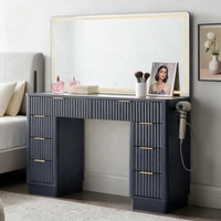 Ensemble coiffeuse moderne avec plateau en verre trempé, miroir LED, tiroirs à fermeture douce et grand espace de rangement
