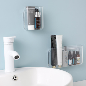 Transparent Wall Mounted Storage Rack Rectangle No Lid Bathroom Shelves For Toiletries And Cosmetics - Product Image 1