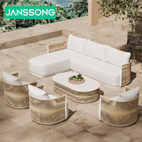 Muebles de aluminio para exteriores, mimbre de ratán, conjunto de sofás de jardín tejidos, conjunto de muebles de patio, sofá de jardín de metal para hotel