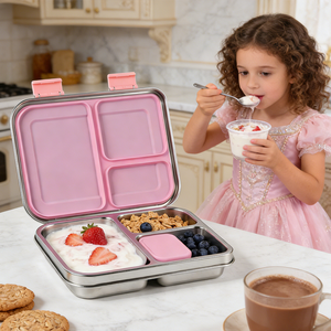 Boîte à lunch scolaire multi-couches en plastique Tritan et acier inoxydable, certifiée LFGB CPC, sans BPA, anti-fuite, de qualité alimentaire - Product Image 3