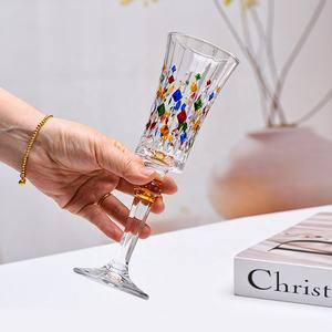 Coupes à cocktail et champagne à pied haut, décorées de diamants en relief, style vintage, pour fêtes et mariages, peintes à la main, colorées, pour vin blanc et rouge - Product Image 4