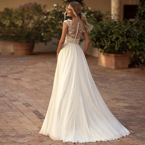 Robe de mariée légère, nouveau style, en dentelle <span class=keywords><strong>blanche</strong></span>, avec fente latérale, style Mori, en tulle pour voyage - Product Image 3