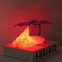 Lampe lunaire Dragon de Feu, Lampe de Nuit Imprimée en 3D, Lampes à Lave, Lampe Lune LED avec USB Rechargeable, Lampes Dragons de Glace