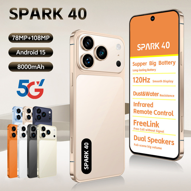 SPARK 40 5G LTE Smartphone 7.3" Snapdragon 8 Gen4 Android 15 8000mAh 78MP+108MP Unlocked